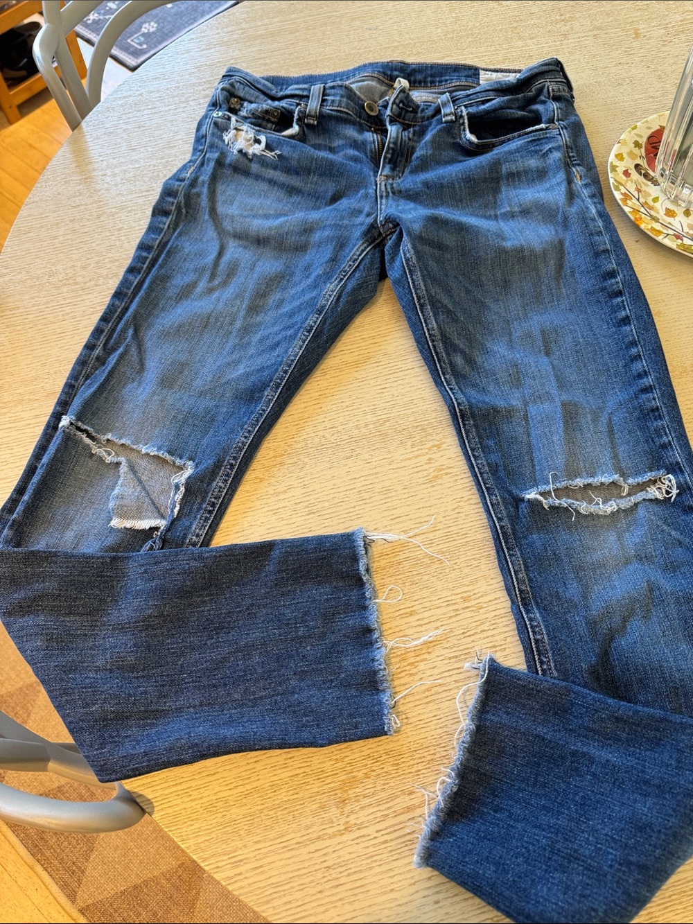 rag & bone distressed dark blue skinny jeans